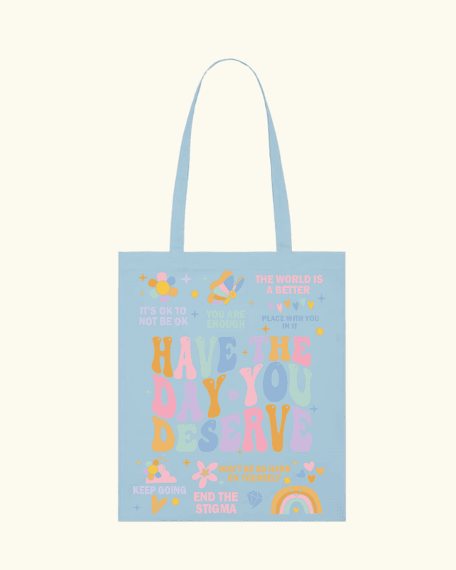 TOTEBAG – Sky Blue – Have The Day You Deserve – Festlige Trykk