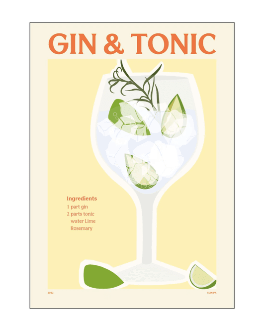 Hovedbilde PLAKAT – Gin Tonic – 30 x 40 cm – Elin PK