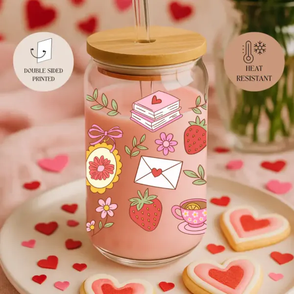 Hovedbilde DRIKKEGLASS MED LOKK OG SUGERØR – Pinky Books ...