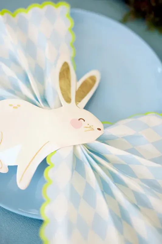 SERVIETTER – Harlekin lyseblå med grønn kant – 20 pk – PartyDeco