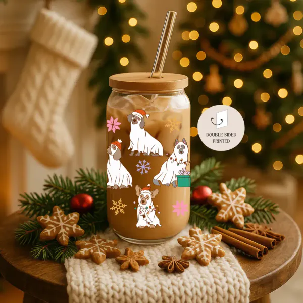 Hovedbilde DRIKKEGLASS MED LOKK OG SUGERØR – Julehunder – ...