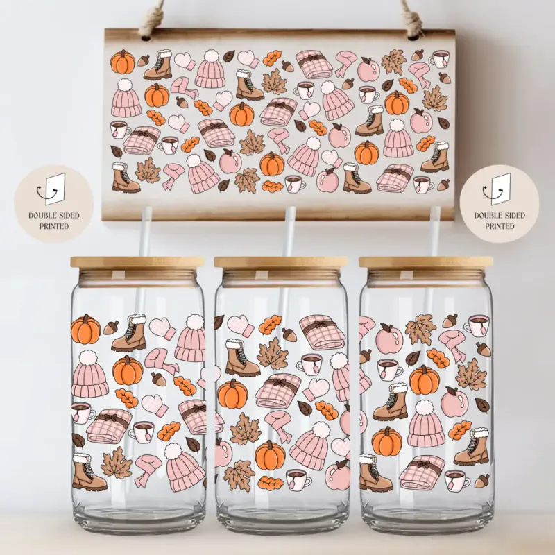 DRIKKEGLASS MED LOKK OG SUGERØR – Cozy Autumn Vibes Pumpkins & Knits – The Cute Cloud