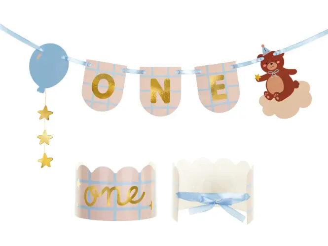 Hovedbilde GIRLANDER OG KRONE – One med bamse – PartyDeco