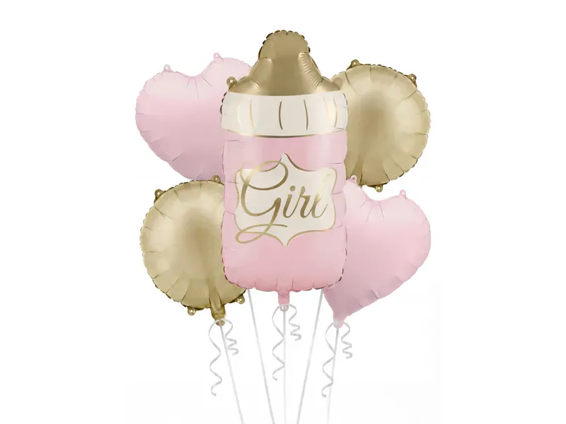 FOLIEBALLONGER – Babyflaske Girl – 5-pk – PartyDeco