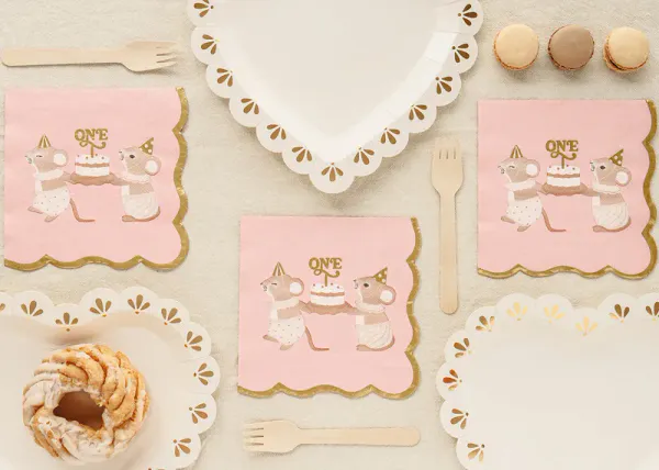 Hovedbilde SERVIETTER – 1 år Mus – Rosa – 12 pk ...