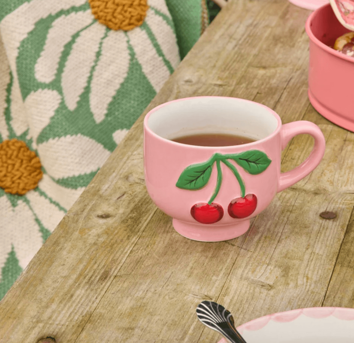 KERAMIKKOPP – Rosa med kirsebærmotiv – Rice