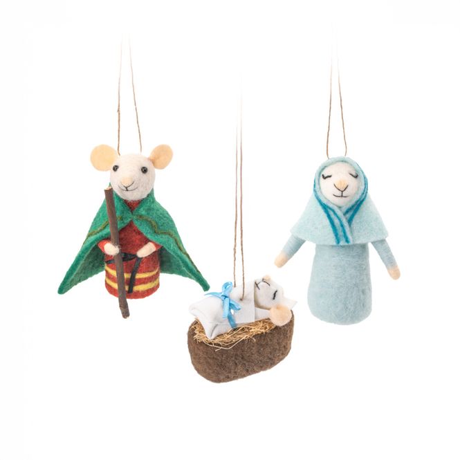 Hovedbilde JULETREPYNT – Julekrybbe med mus – 3 pk – ...