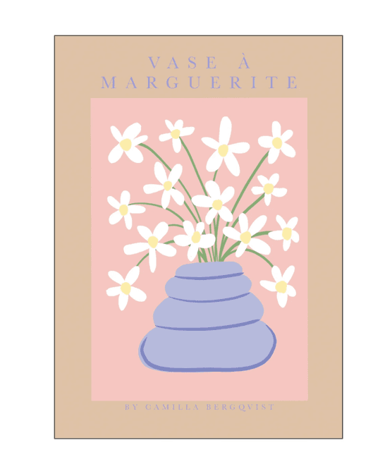 Hovedbilde PLAKAT - VASE MARGUERITE BEIGE - A3 - Camilla Bergqvist
