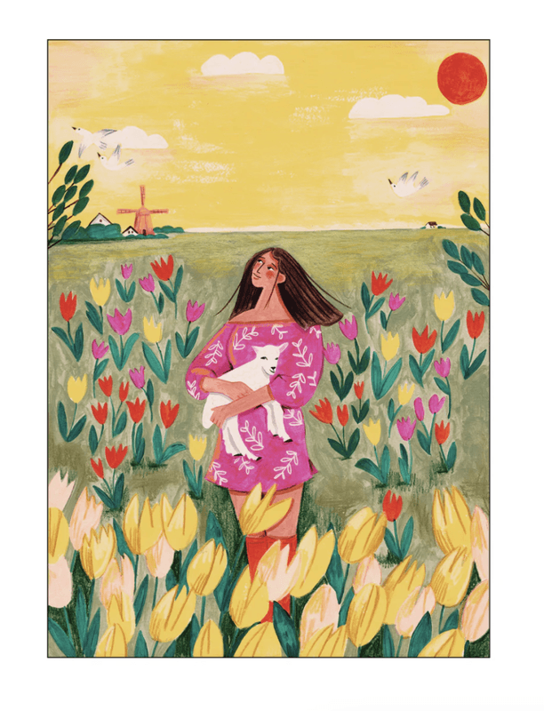 PLAKAT – Woman in Spring Tulip Field – 50 x 70 cm – Caroline Bo