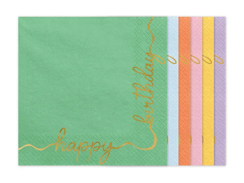 SERVIETTER – Happy Birthday i pastell – 12 pk – PartyDeco