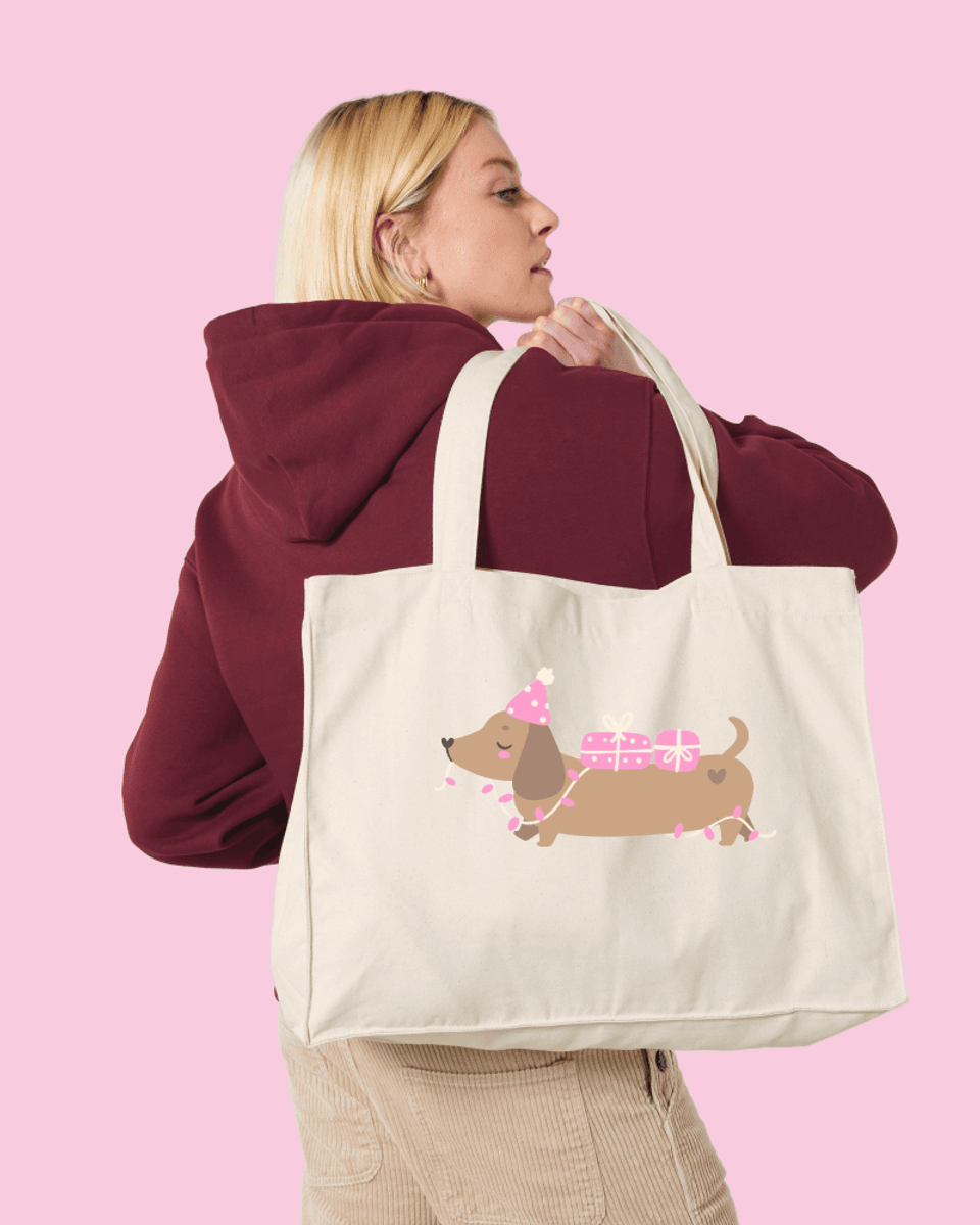 SHOPPINGBAG – Dachshund med gaver – Festligetrykk