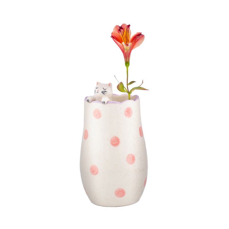 VASE – Katt på kanten – Prikker i rosa – Sass & Belle