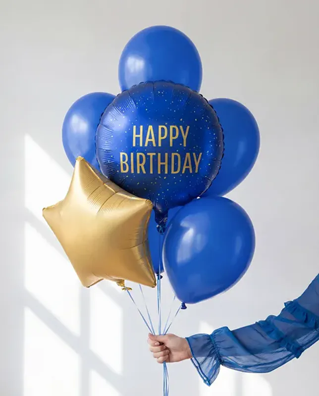 FOLIEBALLONG – Happy Birthday – Marineblå med gull – PartyDeco