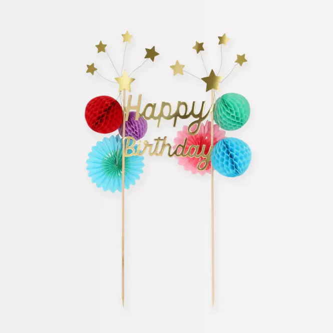 Hovedbilde KAKETOPP – Happy Birthday med stjerner og honeycomb ...