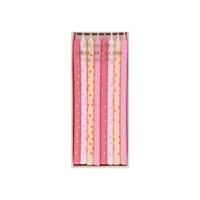 KAKELYS – Rosa stjerner – 16-pk – Meri Meri