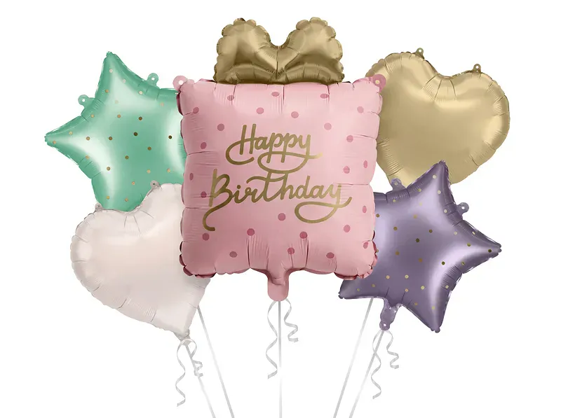 FOLIEBALLONGER – Happy Birthday gavepakke – 5-pk – PartyDeco