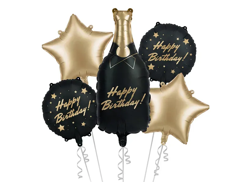 FOLIEBALLONGER – Champagne Happy Birthday – 5-pk – PartyDeco