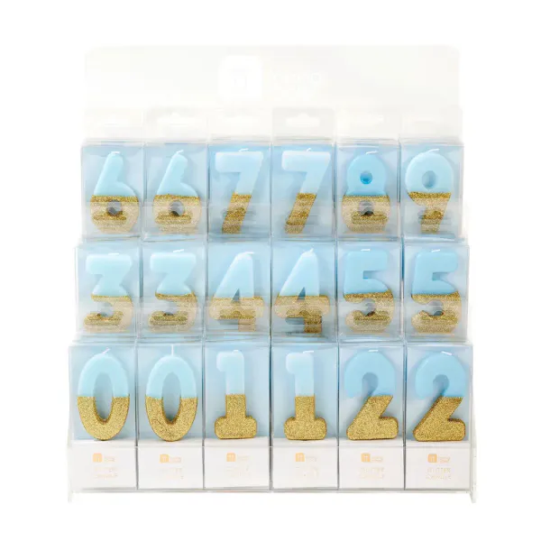 Hovedbilde KAKELYS – Blå tall med glitter – Talking Tables