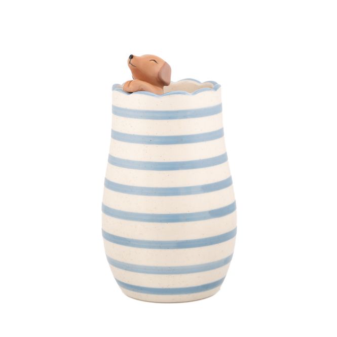 Hovedbilde VASE – Dachshund på kanten – Blå striper ...